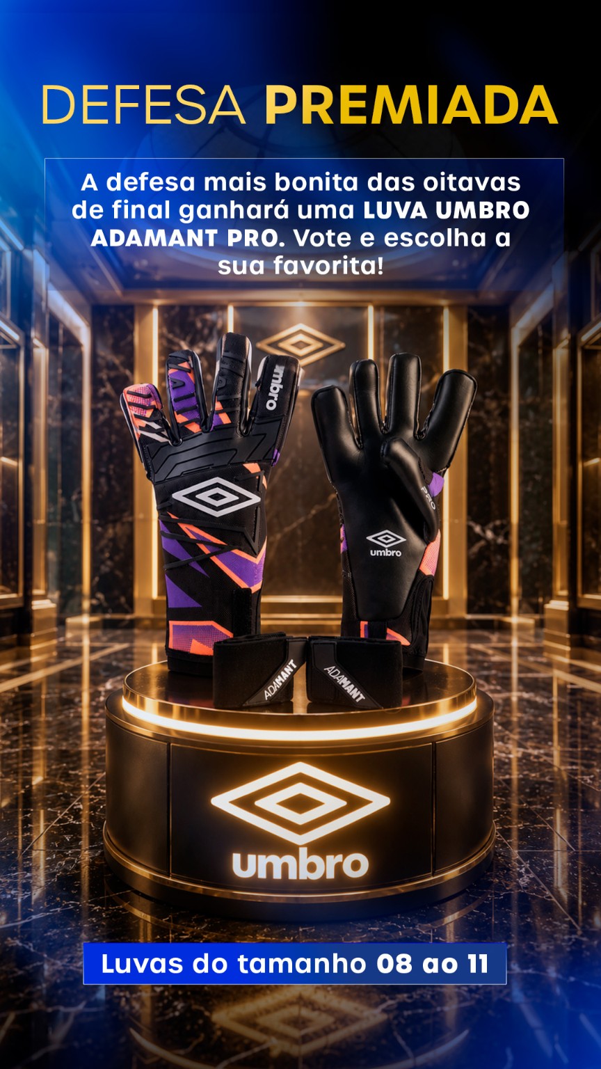 Arte de divulgação que anuncia uma luva Umbro Adamant Pro para a defesa escolhida nas oitavas de final. O arquivo documenta a peça de comunicação; publicação, votação, vencedor e entrega do prêmio ainda precisam de comprovação.